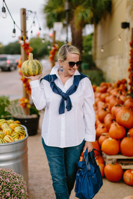 Kimberly Frick shows how versatile a Chico's no iron white blouse is for every woman's wardrobe